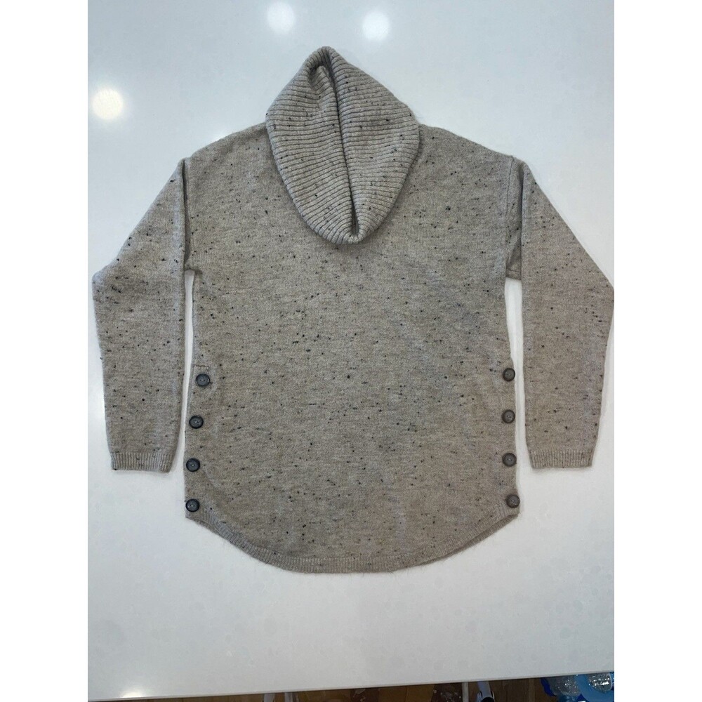 Fortune +Ivy Speckled Cowl Neck Button Detail Beige Sweater Size Medium